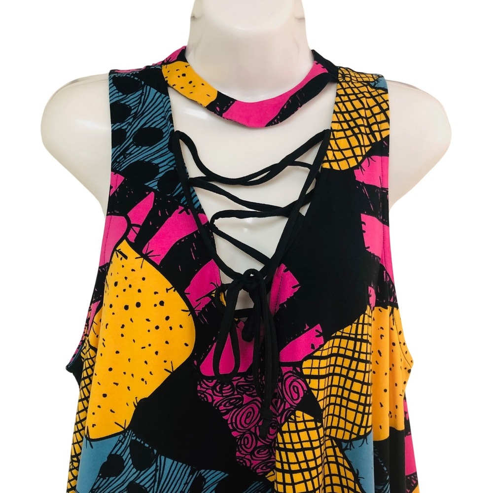 Disney Nightmare Before Christmas Lace Up Dress Patchwork Goth Cosplay Women XL